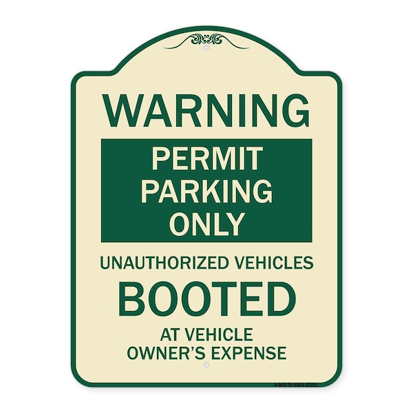 Permit Parking Unauthorized Vehicles Booted Vehicle Owners Expense Alum, 18" L, 24" H, TG-1824-23311